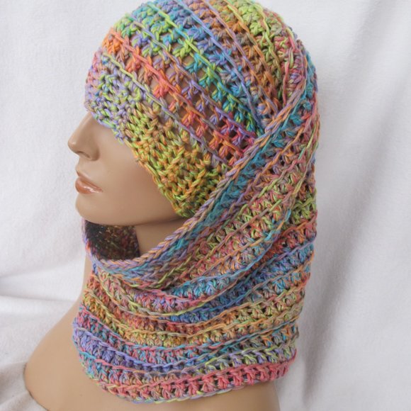 New Handmade Colorful Pastels Slouch Hat and Cowl Set - Picture 9 of 11